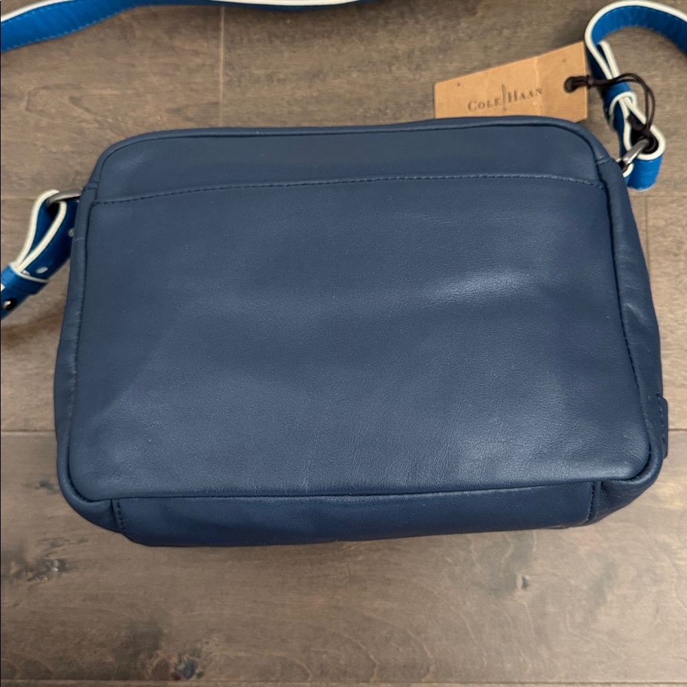 NWT Cole Haan Blue Leather Crossbody Bag Colorblock Adjustable Strap - Picture 3 of 6